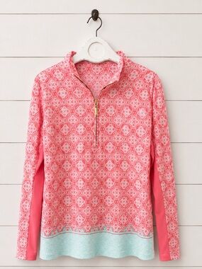 Cabana Life Coral Pink Printed Top with Mint Accents